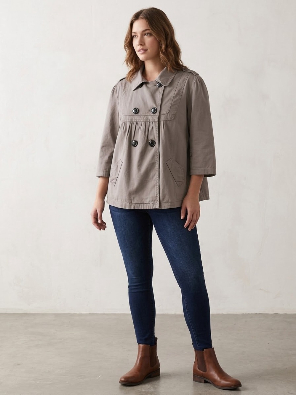 American Rag Taupe Double-Breasted Short Trench Jacket